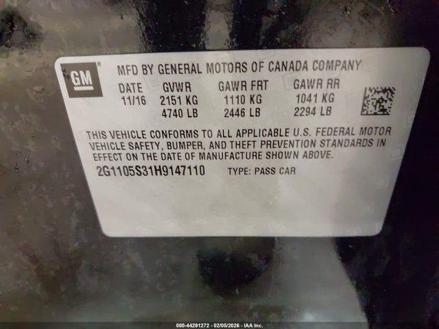 Chevrolet IMPALA 1LT 2017 2G1105S31H9147110 Image 9