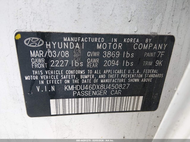2008 HYUNDAI ELANTRA KMHDU46DX8U450827 Photo 8