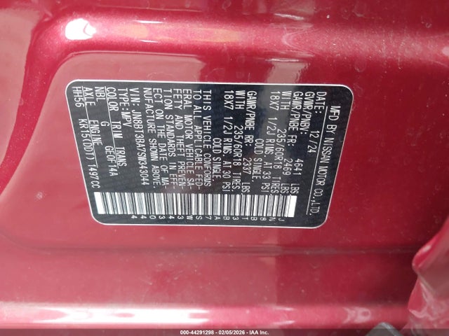 JN8BT3BA7SW343044 Nissan Rogue Sv Fwd