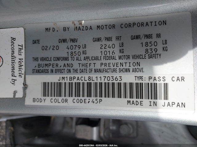 2020 MAZDA MAZDA3 JM1BPACL8L1170363 Photo 8