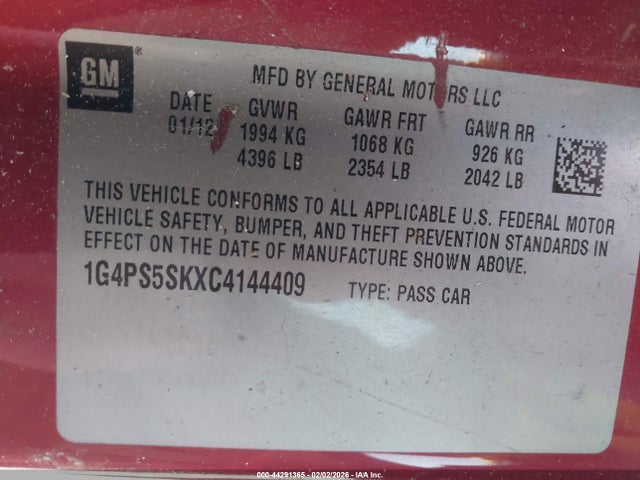 Aukcja sprzedaży 2012 Buick Verano Leather Group, vin: 1G4PS5SKXC4144409, numer aukcji: 44291365
