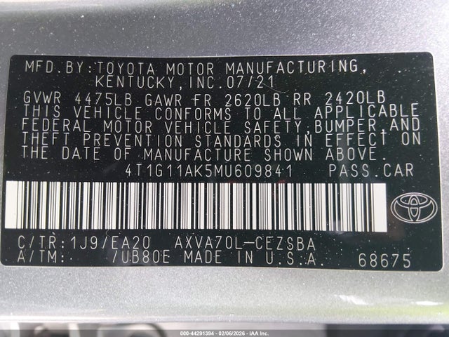 4T1G11AK5MU609841 Toyota CAMRY SE