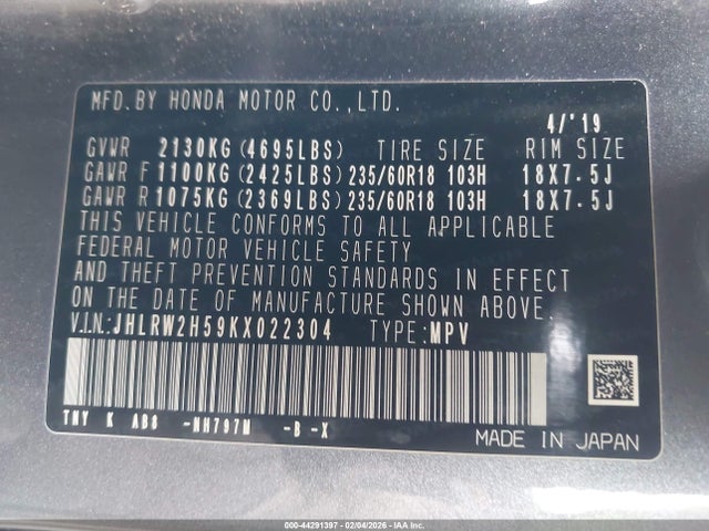 Aukcja sprzedaży 2019 Honda Cr-v Ex, vin: JHLRW2H59KX022304, numer aukcji: 44291397