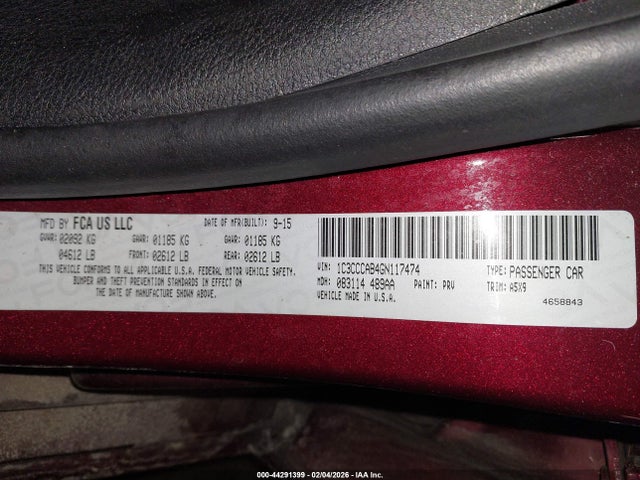 Продаж на аукціоні авто 2016 Chrysler 200 Limited, vin: 1C3CCCAB4GN117474, номер лоту: 44291399