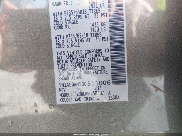 Продаж на аукціоні авто 2016 Infiniti Qx60, vin: 5N1AL0MM5GC511006, номер лоту: 44291403