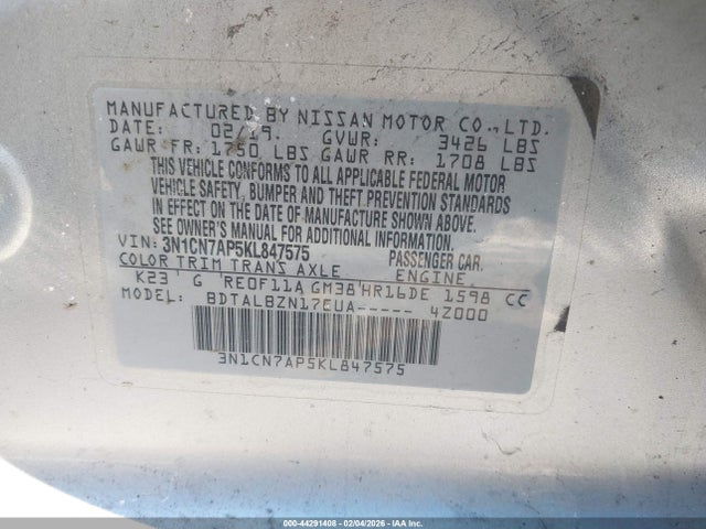 Nissan Versa 1.6 Sv 2019 3N1CN7AP5KL847575 Image 9