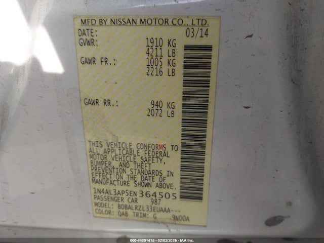 1N4AL3AP5EN364505 Nissan Altima 2.5 S