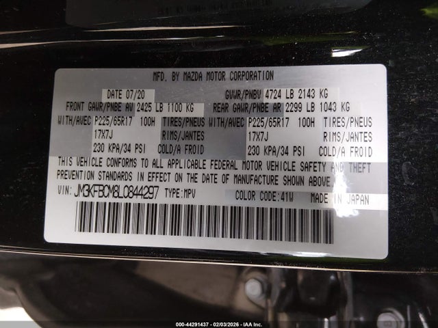 Aukcja sprzedaży 2020 Mazda Cx-5 Touring, vin: JM3KFBCM8L0844297, numer aukcji: 44291437