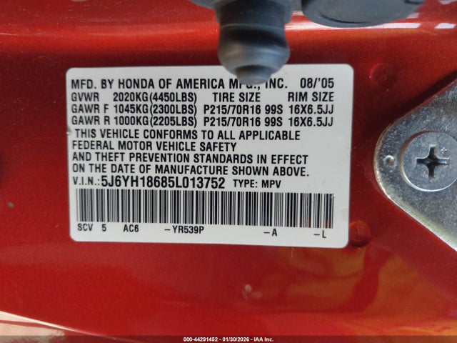 2005 HONDA ELEMENT 5J6YH18685L013752 Photo 8