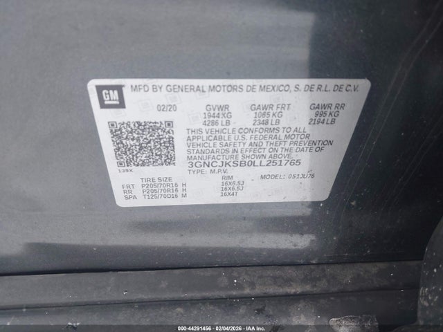 Продаж на аукціоні авто 2020 Chevrolet Trax Fwd Ls, vin: 3GNCJKSB0LL251765, номер лоту: 44291456