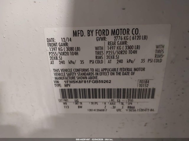 1FM5K8F81FGB59262 Ford Explorer Limited
