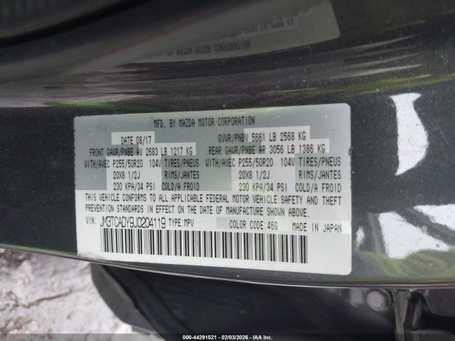 Aukcja sprzedaży 2018 Mazda Cx-9 Grand Touring, vin: JM3TCADY9J0204119, numer aukcji: 44291521