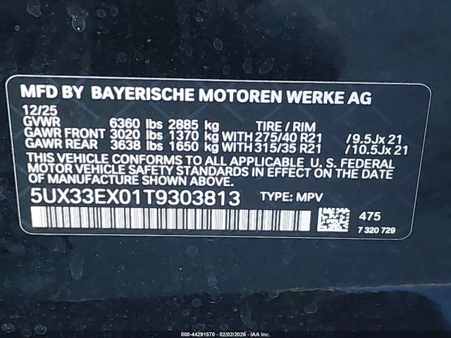 44291570 :رقم المزاد ، 5UX33EX01T9303813 vin ، 2026 Bmw X6 Xdrive40i مزاد بيع