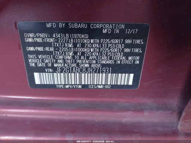 Subaru Crosstrek 2.0i Premium 2018 JF2GTABC8JH271931 Image 9