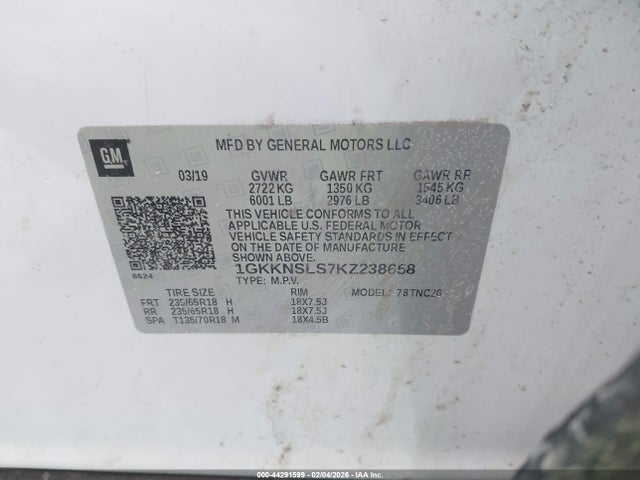 Aukcja sprzedaży 2019 Gmc Acadia Sle-2, vin: 1GKKNSLS7KZ238658, numer aukcji: 44291599