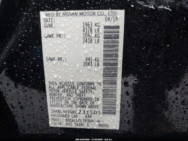 Nissan Altima 2.5 Sl 2019 1N4BL4EV6KC231505 Image 9
