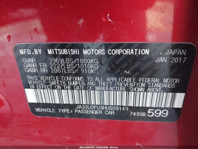2017 MITSUBISHI LANCER JA32U2FU3HU009149 Photo 8