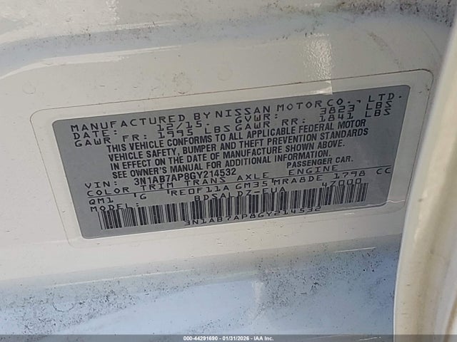 3N1AB7AP8GY214532 Nissan Sentra Fe+ S/s/sl/sr/sv