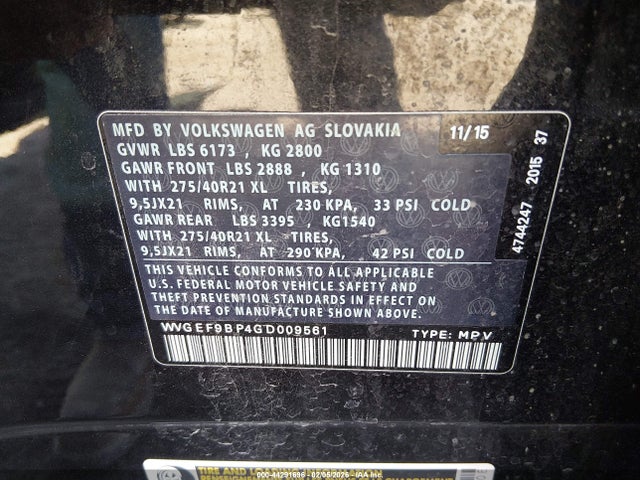 2016 VOLKSWAGEN TOUAREG WVGEF9BP4GD009561 Photo 8