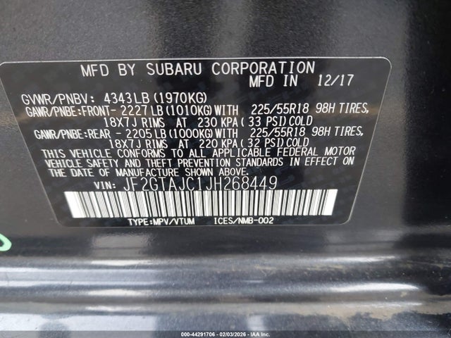 JF2GTAJC1JH268449 Subaru Crosstrek 2.0i Limited