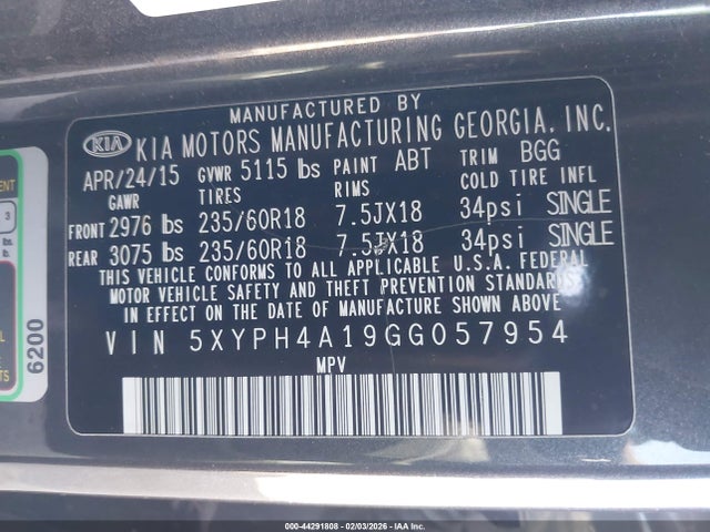 KIA Sorento 2.0t Ex 2016 5XYPH4A19GG057954 Image 9
