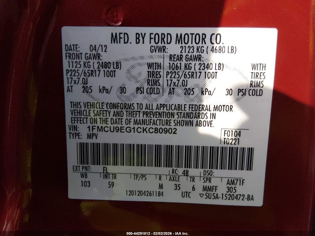 2012 FORD ESCAPE 1FMCU9EG1CKC80902 Photo 8