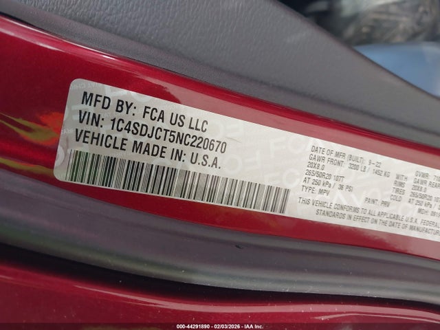 Dodge Durango R/t Awd 2022 1C4SDJCT5NC220670 Image 9