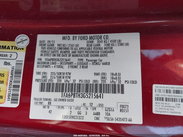 Ford Mustang Ecoboost 2016 1FA6P8TH3G5215641 Image 9