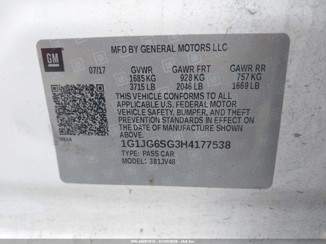 1G1JG6SG3H4177538 Chevrolet Sonic Lt Auto