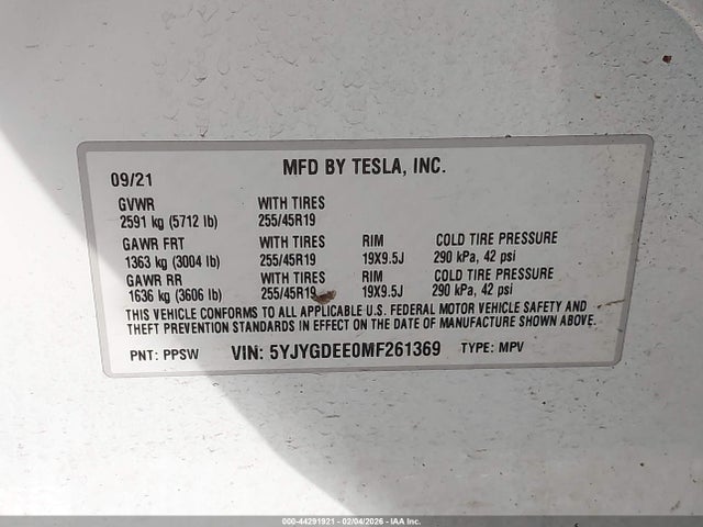 2021 TESLA MODEL Y 5YJYGDEE0MF261369 Photo 8