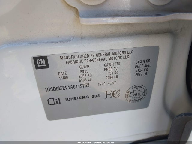 44291940 :رقم المزاد ، 1G6DM5EV1A0119753 vin ، 2010 Cadillac Cts Standard مزاد بيع