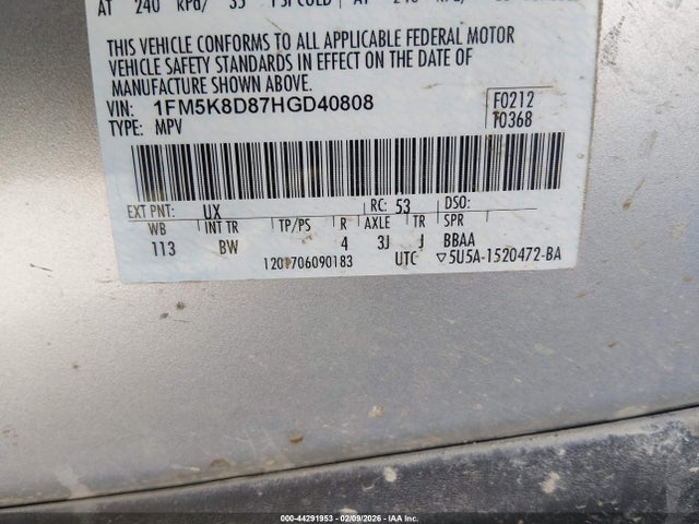 1FM5K8D87HGD40808 Ford EXPLORER XLT