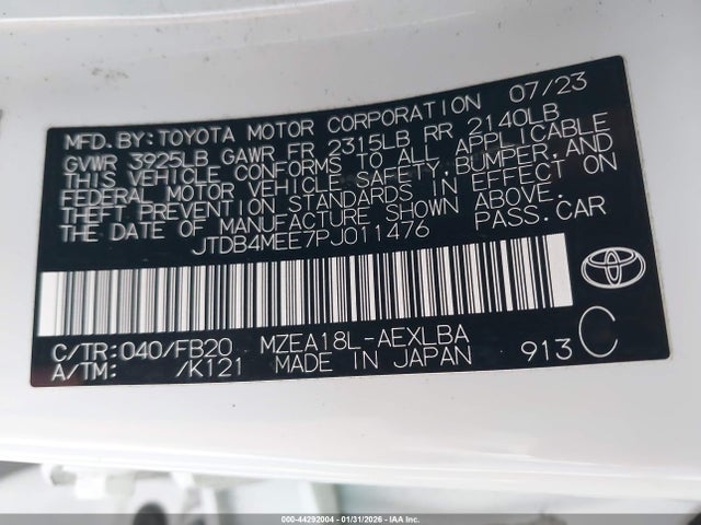 Toyota COROLLA LE 2023 JTDB4MEE7PJ011476 Image 9