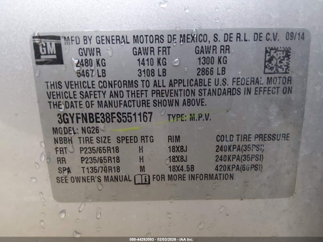 2015 CADILLAC SRX 3GYFNBE38FS551167 Photo 8