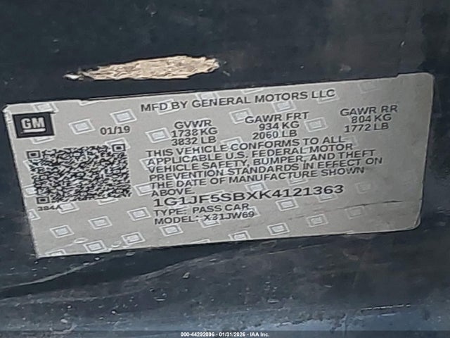 1G1JF5SBXK4121363 Chevrolet Sonic Premier Auto