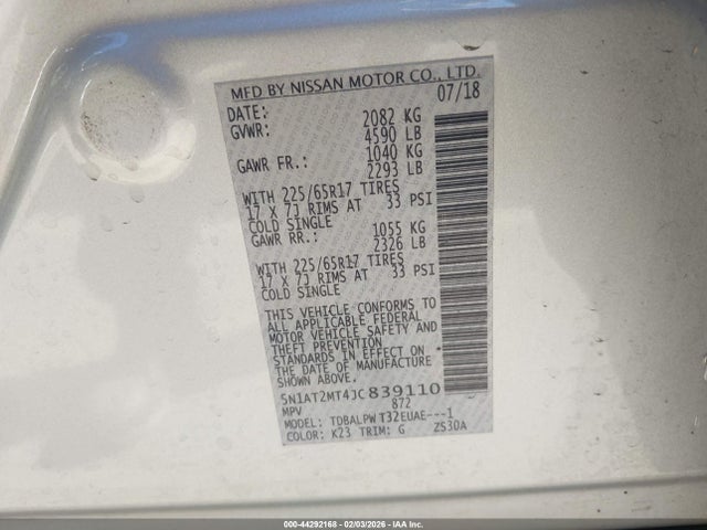 5N1AT2MT4JC839110 Nissan ROGUE S