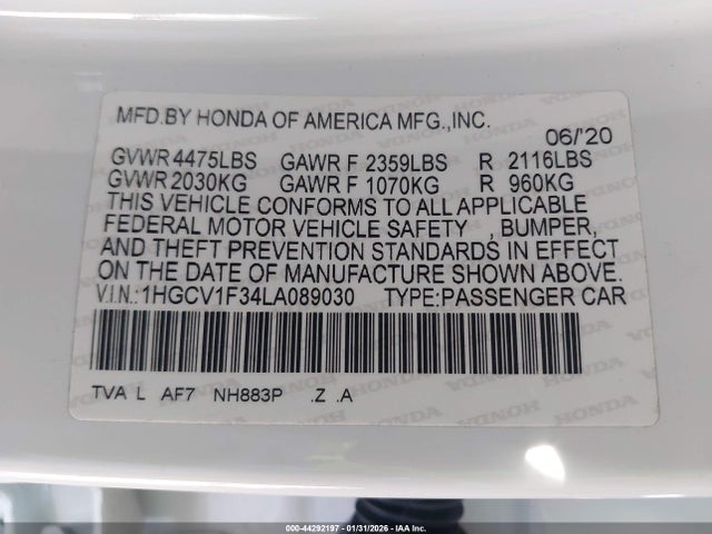 1HGCV1F34LA089030 Honda Accord Sport