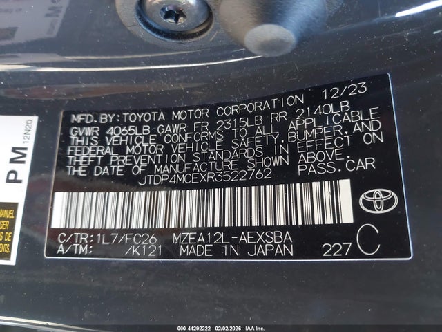JTDP4MCEXR3522762 Toyota COROLLA SE