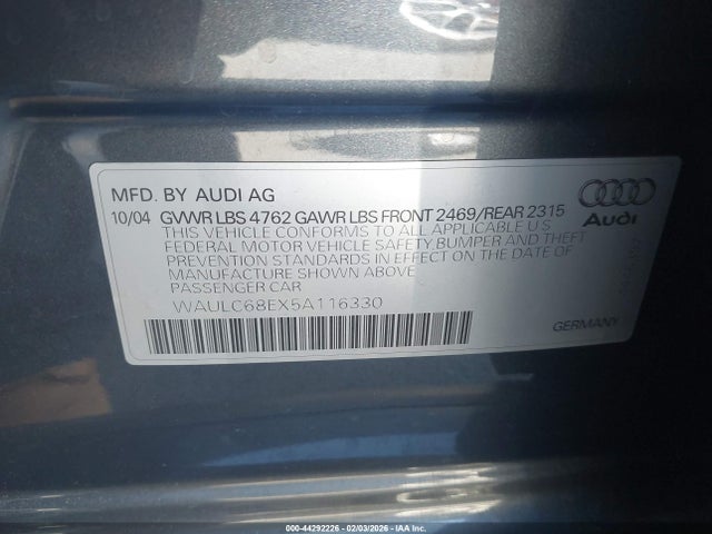 Aukcja sprzedaży 2005 Audi A4 1.8t Special Edition, vin: WAULC68EX5A116330, numer aukcji: 44292226