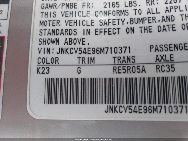 Aukcja sprzedaży 2006 Infiniti G35, vin: JNKCV54E96M710371, numer aukcji: 44292267