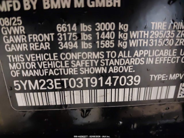 Aukcja sprzedaży 2026 Bmw X6 M Competition, vin: 5YM23ET03T9147039, numer aukcji: 44292277