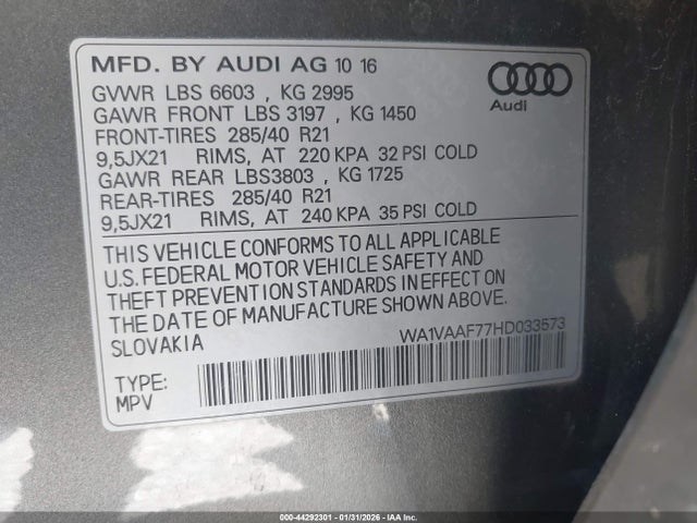 2017 AUDI Q7 WA1VAAF77HD033573 Photo 8