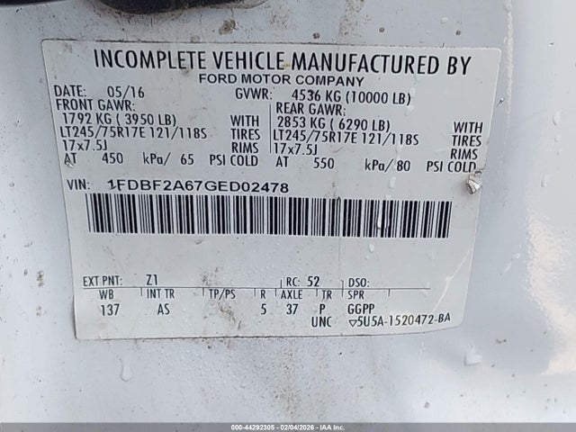 Ford F-250 Xl 2016 1FDBF2A67GED02478 Image 9