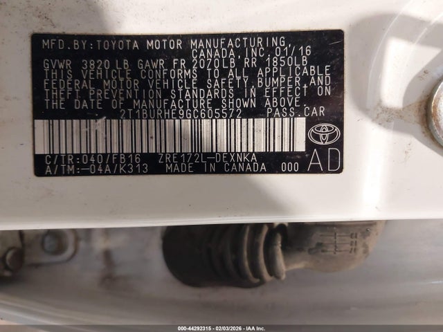 2T1BURHE9GC605572 Toyota COROLLA LE
