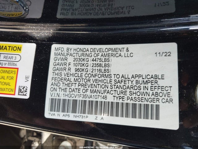 1HGCV1F35NA107148 Honda Accord Sport