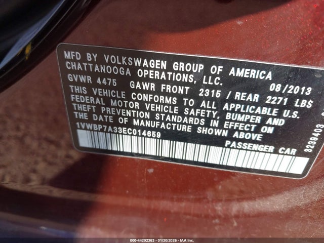 Volkswagen Passat 2.5l Se 2014 1VWBP7A33EC014659 Image 9