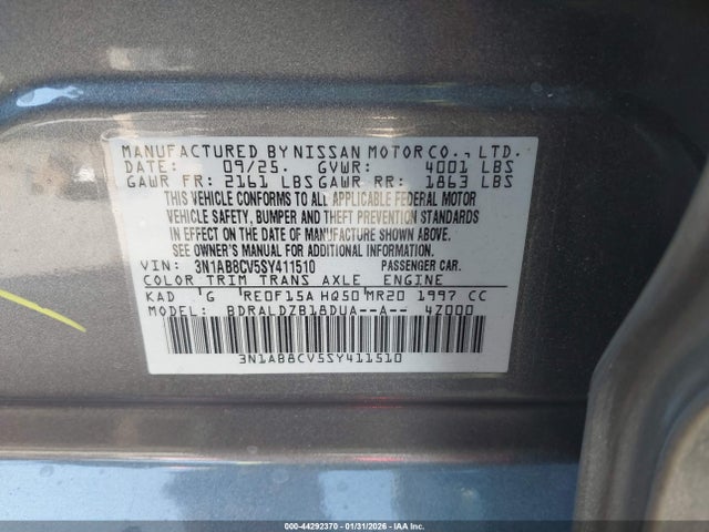 3N1AB8CV5SY411510 Nissan SENTRA SV