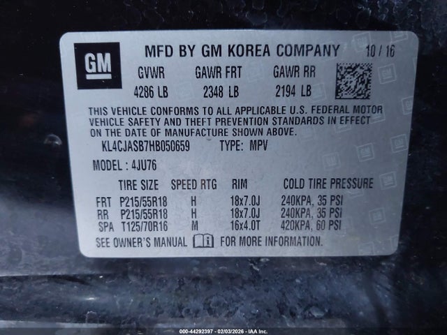 2017 Buick Encore Preferred მანქანა იყიდება აუქციონზე, vin: KL4CJASB7HB050659, აუქციონის ნომერი: 44292397