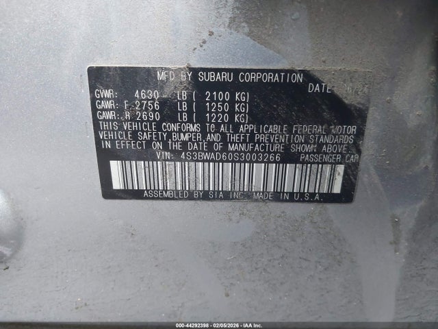 Продажа на аукционе авто 2025 Subaru Legacy Premium, vin: 4S3BWAD60S3003266, номер лота: 44292398
