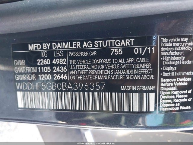 Aukcja sprzedaży 2011 Mercedes-benz E 350, vin: WDDHF5GB0BA396357, numer aukcji: 44292421